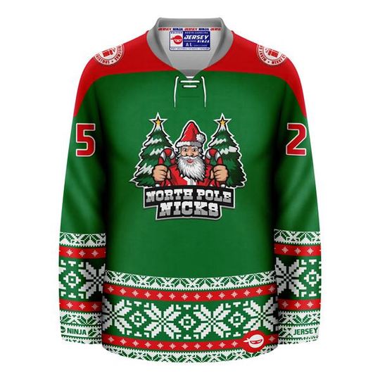 Christmas North Pole Nicks Green Holiday Hockey Jersey