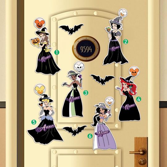 Personalized Disney Halloween Balloon Magnet, Disney Princess halloween Magnet, HalloweenCruise Door Magnet, Stateroom Door Decor