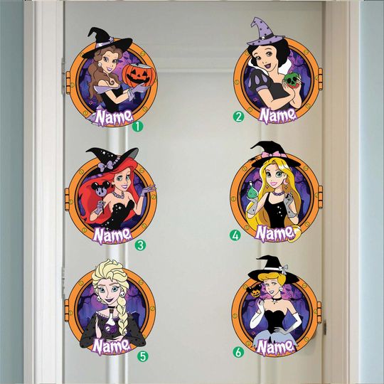 Personalized Halloween Princess Character Porthole Magnet, Disney Princess Halloween Stateroom Door Magnet, Disney Halloween Cruise Magnet