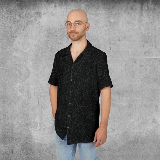 Spiderweb Hawaiian Shirt, Gothic Halloween Button Down