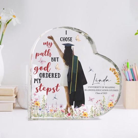 Personalized Graduation Plaque, I Chose My Path But God Ordered My Steps, Graduation Photo Acrylic Plaque, Gifts for Graduate, Class Of 2025