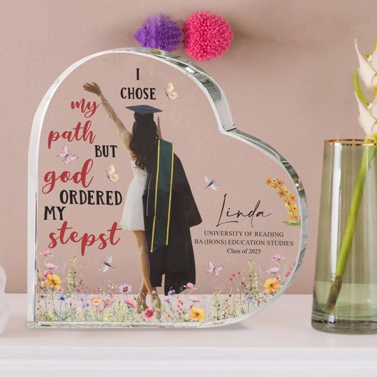 Personalized Graduation Plaque, I Chose My Path But God Ordered My Steps, Graduation Photo Acrylic Plaque, Gifts for Graduate, Class Of 2025