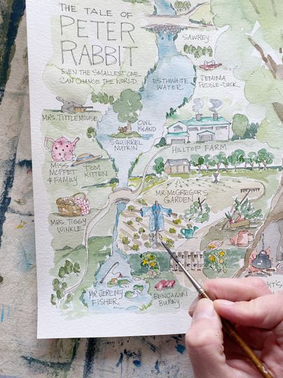 Peter Rabbit Watercolor Map Art Poster Easter
