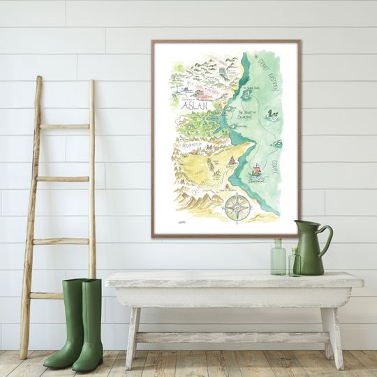 Aslan Chronicles Wardrobe Watercolor Art Map Poster