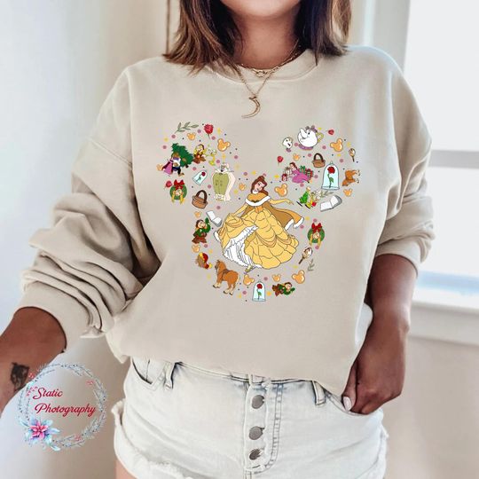 Disney Character, Beauty and the Beast Disney Sweatshirt, Disney Movie Merry Chirtsmas Sweatshirt