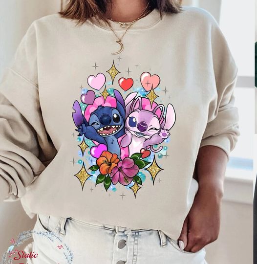 Stitch And Angel Sweatshirt, Stitch Couple Sweatshirt, Disney Trip Sweatshirt, Husband And Wife Sweatshirt
