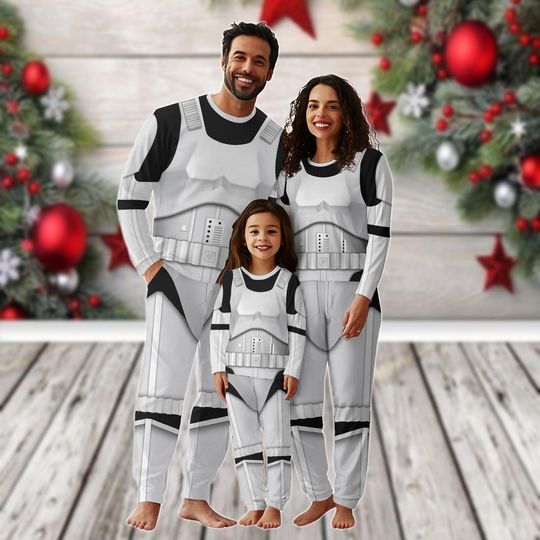 Christmas Stormtrooper Family Pajama Sets with Star Wars Cosplay Costume and Matching Midnight Shirt