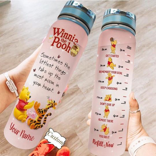 Pooh And Tigger Water Tracker Bottle, Winnie Pooh Bottle, Disney Vacation 32oz Water Bottle, Pooh And Friends Bottle, Animal Love Gifts