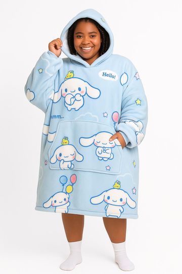 Anime Blanket Hoodie in Cinnamoroll Hello Kitty Look blanket hoodie