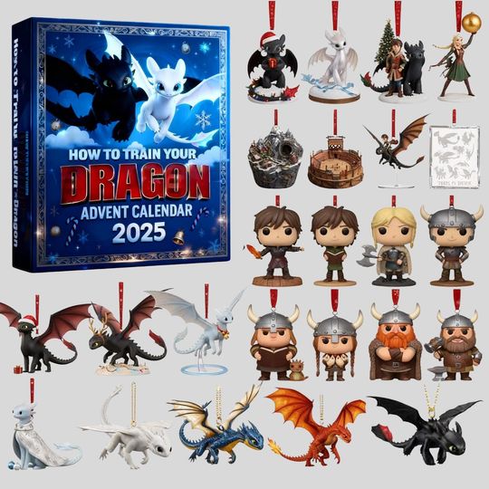 How to Train Your Dragon Advent Calendar 2025, 24-Day Christmas Countdown, HTTYD Advent Calendar, Toothless Dragon Ornament