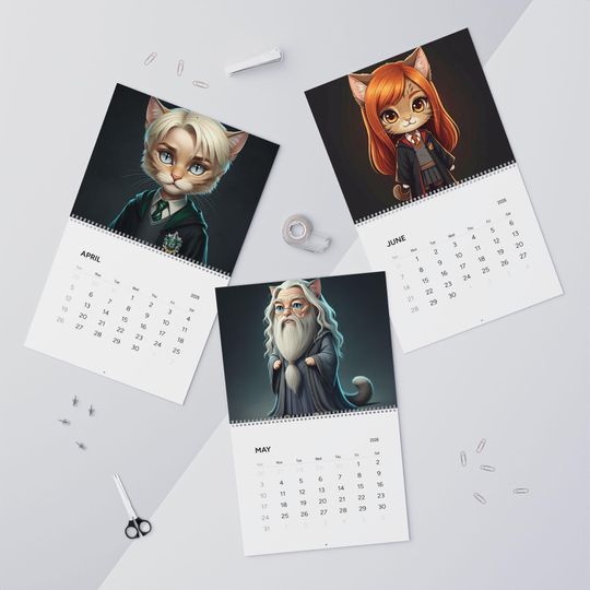 Harry Potter Inspired Cat Illustrations 2026 Wall Calendar, Modern Design Planner, Perfect for Fans, Gift for Organizers, Everyday Use
