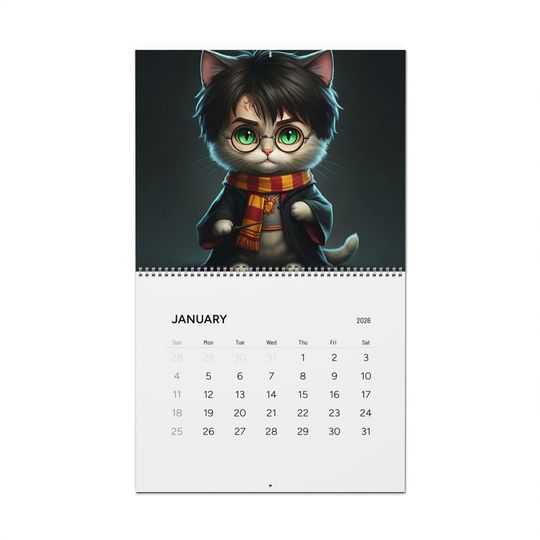 Harry Potter Inspired Cat Illustrations 2026 Wall Calendar, Modern Design Planner, Perfect for Fans, Gift for Organizers, Everyday Use