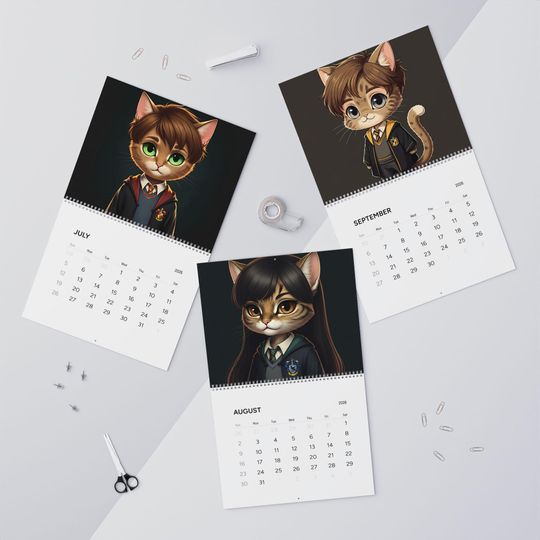 Harry Potter Inspired Cat Illustrations 2026 Wall Calendar, Modern Design Planner, Perfect for Fans, Gift for Organizers, Everyday Use