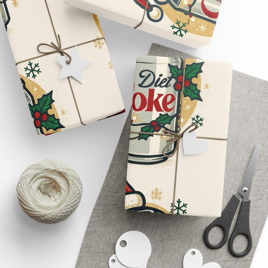 Diet Coke Can Santa Hat Wrapping Paper - Christmas Soda Pattern