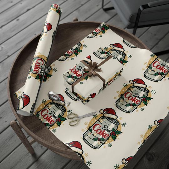 Diet Coke Can Santa Hat Wrapping Paper - Christmas Soda Pattern