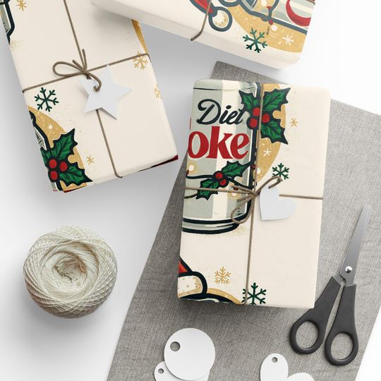 Diet Coke Can Santa Hat Wrapping Paper - Christmas Soda Pattern