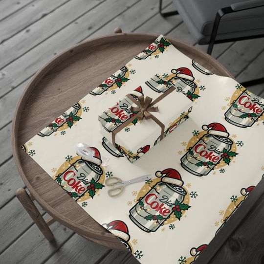 Diet Coke Can Santa Hat Wrapping Paper - Christmas Soda Pattern