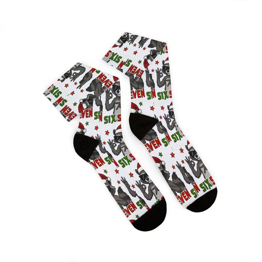 Santa Raccoon 6 7 Pattern Socks | Christmas Sublimation Crew Socks, Trendy kid gift