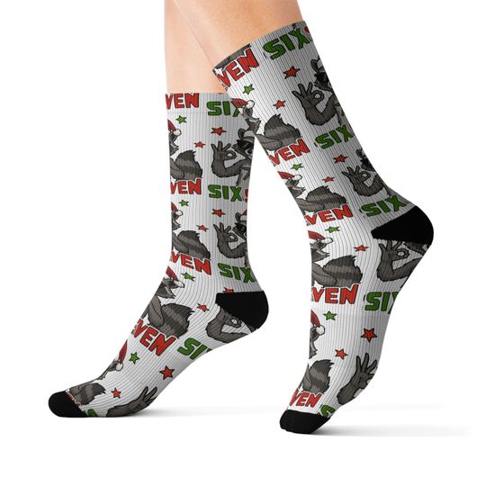 Santa Raccoon 6 7 Pattern Socks | Christmas Sublimation Crew Socks, Trendy kid gift