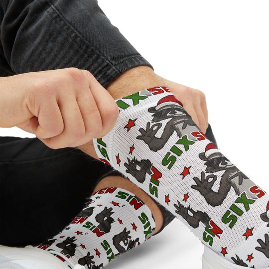 Santa Raccoon 6 7 Pattern Socks | Christmas Sublimation Crew Socks, Trendy kid gift