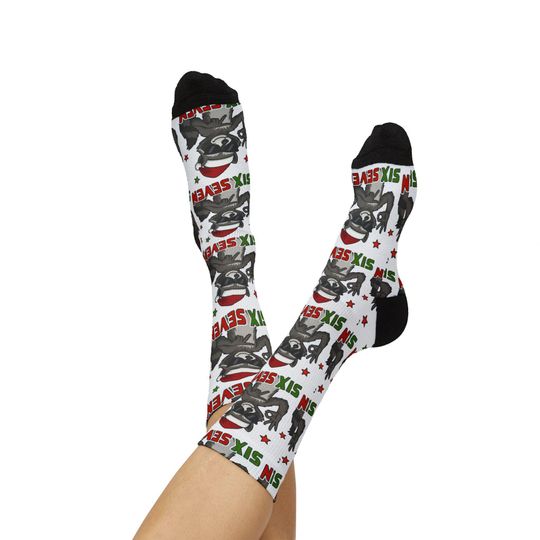 Santa Raccoon 6 7 Pattern Socks | Christmas Sublimation Crew Socks, Trendy kid gift