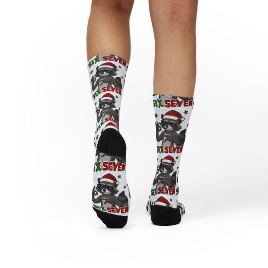 Santa Raccoon 6 7 Pattern Socks | Christmas Sublimation Crew Socks, Trendy kid gift