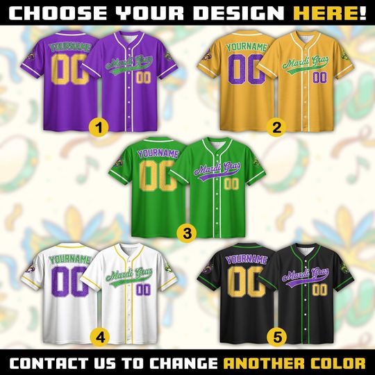 Personalized Mardi Gras Baseball Jersey, Custom Name Mardi Gras Baseball Jersey, Jersey Uniform For Hockey Fans, Family Matching Outfit