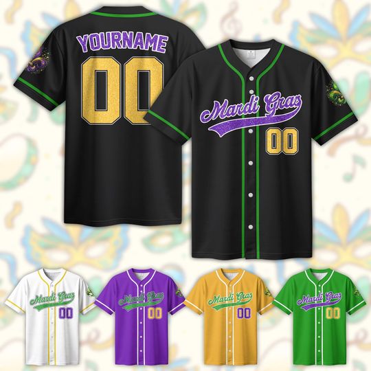 Personalized Mardi Gras Baseball Jersey, Custom Name Mardi Gras Baseball Jersey, Jersey Uniform For Hockey Fans, Family Matching Outfit