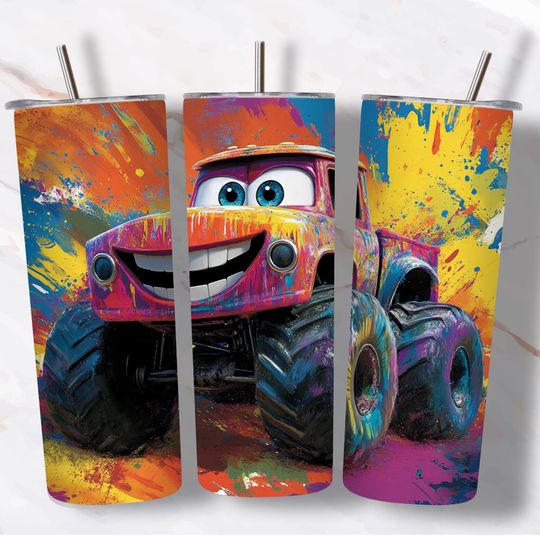 Monster Truck Tumbler with Lid and Straw