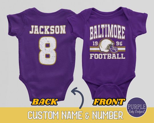 Custom Baltimore Football Onesies, Personalized Baltimore Game Day Baby Tee, Retro Vintage 80s Style, Cute Football Baby Shower Gift