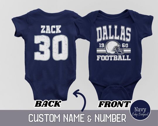 Custom Dallas Football Onesies, Personalized Dallas Retro 80s Style Baby Bodysuit, Game Day Baby T-Shirt, Football Baby Shower Gifts