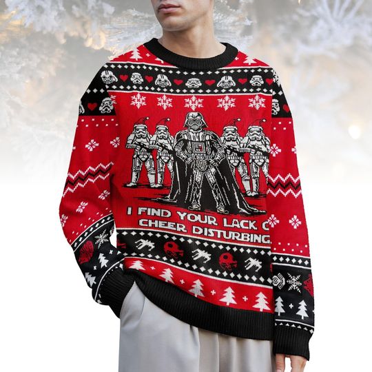Star Wars Ugly Christmas Sweater, Darth Vader Sweater, Funny Holiday Knit for Men Women, Christmas Gift, Geek Xmas Sweater