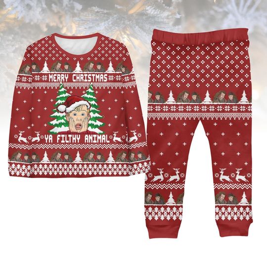 Home Alone Long Sleeve Pajamas Set, Merry Christmas Pajamas Family, Filthy Animal Matching Pajamas, Cute Xmas Holiday Gift