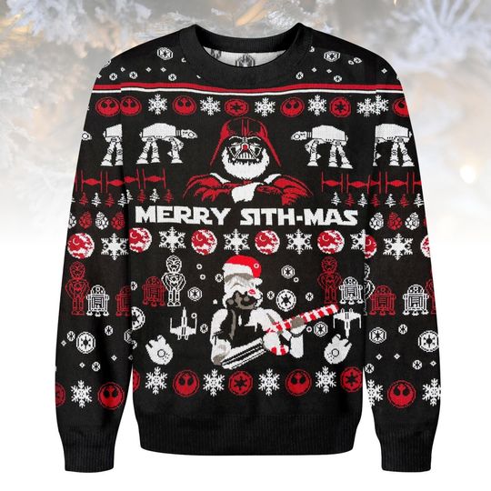 Star Wars Ugly Christmas Sweater, Merry Sithmas Darth Vader Sweater, Funny Sith Holiday Knit, Christmas Gift for Men Women, Geek Xmas S