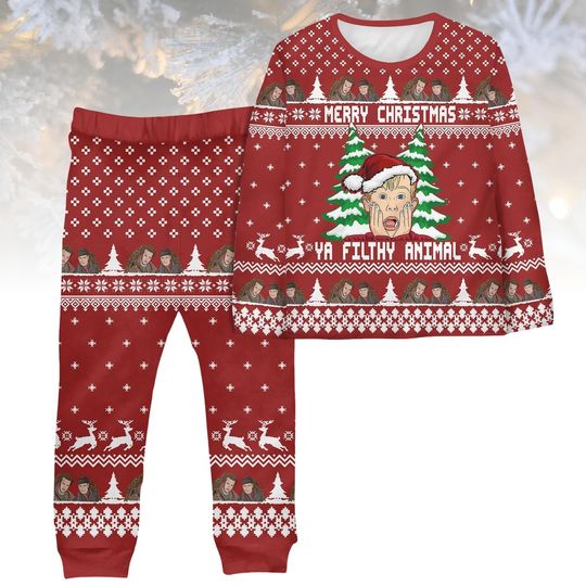 Home Alone Long Sleeve Pajamas Set, Merry Christmas Pajamas Family, Filthy Animal Matching Pajamas, Cute Xmas Holiday Gift