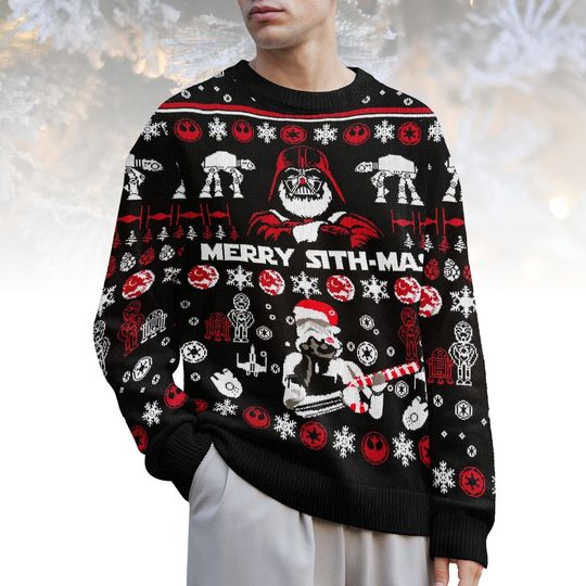 Star Wars Ugly Christmas Sweater, Merry Sithmas Darth Vader Sweater, Funny Sith Holiday Knit, Christmas Gift for Men Women, Geek Xmas S