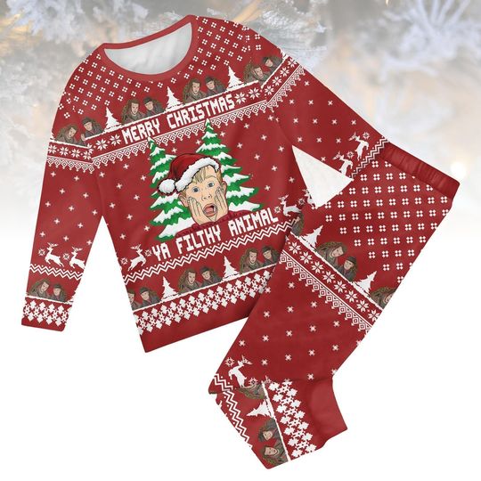 Home Alone Long Sleeve Pajamas Set, Merry Christmas Pajamas Family, Filthy Animal Matching Pajamas, Cute Xmas Holiday Gift