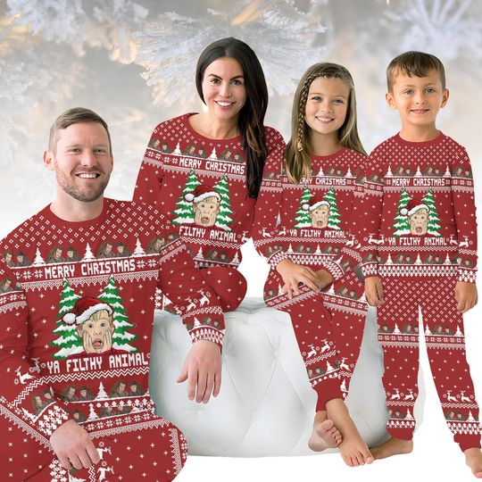 Home Alone Long Sleeve Pajamas Set, Merry Christmas Pajamas Family, Filthy Animal Matching Pajamas, Cute Xmas Holiday Gift