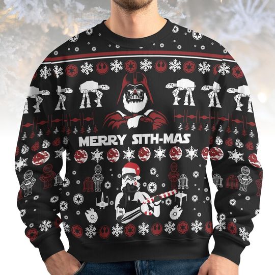 Star Wars Ugly Christmas Sweater, Merry Sithmas Darth Vader Sweater, Funny Sith Holiday Knit, Christmas Gift for Men Women, Geek Xmas S