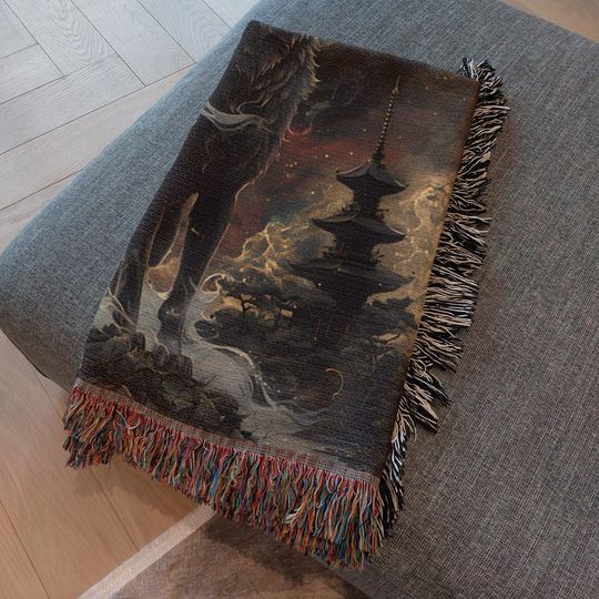Wolf Woven Blanket: Native American Inspired Boho Home Decor