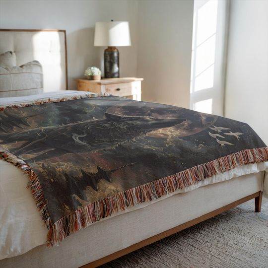 Wolf Woven Blanket: Native American Inspired Boho Home Decor