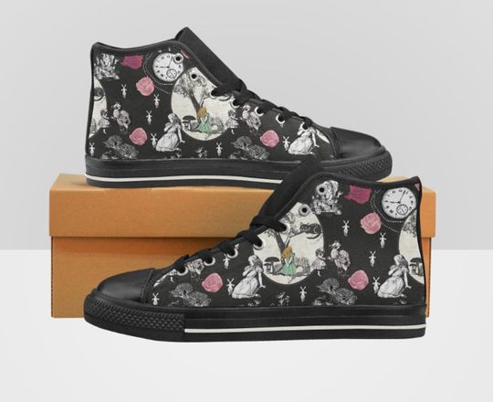 Alice In Wonderland Women's High Top Printed Sneakers, High Top Kicks
