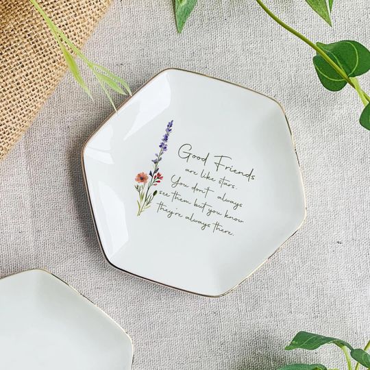 Personalized Ring Dish For Best Friend  Custom Watercolor Flower Trinket Dish