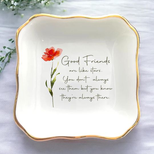 Personalized Ring Dish For Best Friend  Custom Watercolor Flower Trinket Dish
