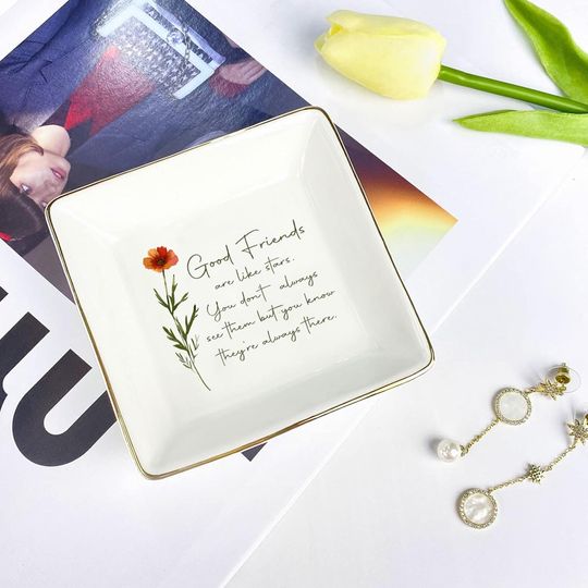 Personalized Ring Dish For Best Friend  Custom Watercolor Flower Trinket Dish
