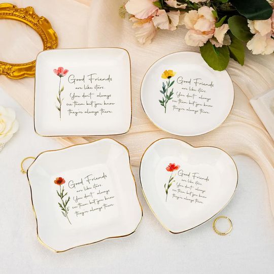 Personalized Ring Dish For Best Friend  Custom Watercolor Flower Trinket Dish