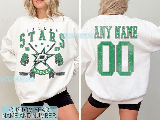 Personalized Dallas Hockey Sweatshirt, Dallas Stars crewneck, Dallas Hockey shirt, Custom Hockey Shirt, Hockey Number Shirt