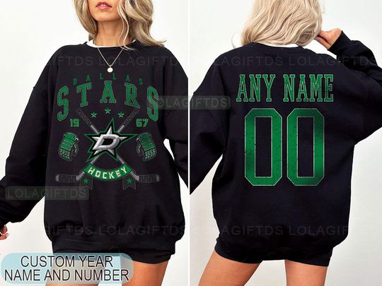 Personalized Dallas Hockey Sweatshirt, Dallas Stars crewneck, Dallas Hockey shirt, Custom Hockey Shirt, Hockey Number Shirt