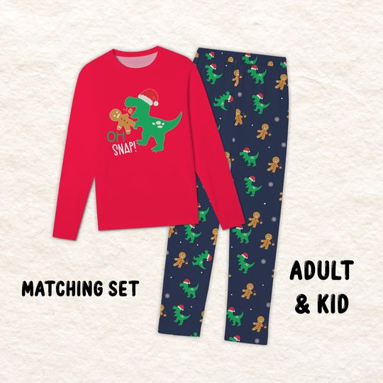 Dinosaur Christmas Pajamas: "Oh Snap!" Family Matching Holiday PJs