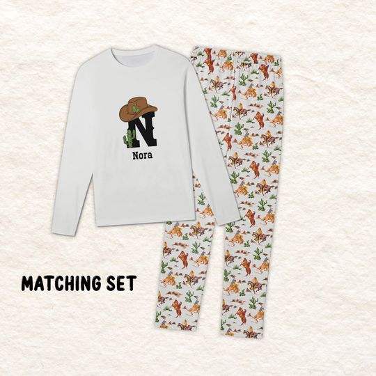 Monogram Cowboy Hat Matching Pajamas, Custom Western Cowboy Sleepwear, Unique Cowboy Lover Gift, Western Holiday Loungewear